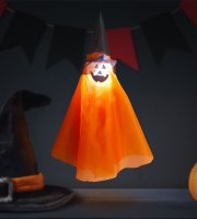 Halloweenová osvětlená dekorace – dýně – závěsná – RGB LED – 70 x 50 cm