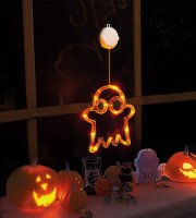 Svítící halloweenská dekorace, duch, s přísavkou, 12 LED, 20 x 18,5 cm, 3 x AAA