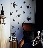 Halloweenská dekorace – sada pavouků – samolepicí – černé – 30 ks / balení