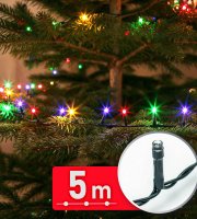 Světelný řetěz – 5 m – barevný – 100 LED – 220–240 V – 6 W – zelený kabel