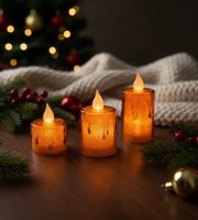 Sada LED svíček – teplá bílá – plast – 3 ks / sada