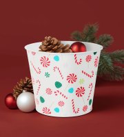 Vánoční dekorace – kovový květináč, kyblík – cukrová hůlka – 13 x 11 cm