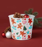 Vánoční dekorace - kovový květináč, kyblík - perníček - 13 x 11 cm