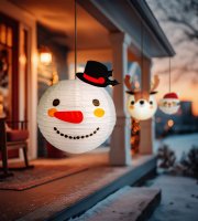 Vánoční lampion – sněhulák – papír – 30 cm