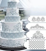 Dortová dekorační šablona, květinový dekorační stencil (4 ks)