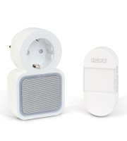 Digitální bezbateriový a bezdrátový zvonek – Kinetický – do zásuvky 220–240V AC – bílý – modrá LED