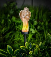 Solární andílek – s ptáčkem – 1 teplá bílá LED – pryskyřice – 48 x 11 x 6,5 cm