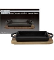 Litinová hranatá zapékací mísa s dřevěnou podložkou