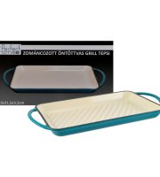 Smaragdově modrý smaltovaný litinový grilovací plech 33*21,5 cm