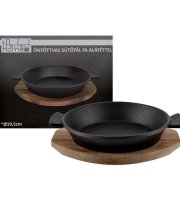 Litinová kulatá zapékací mísa s dřevěnou podložkou