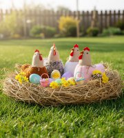 Textilní dekorace – slepička – 21 x 18 x 11 cm – 4 druhy