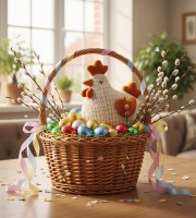 Textilní dekorace – slepička – 18 cm