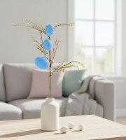Velikonoční větvička s vajíčky – třpytivá – modrá – 40 x 16 cm