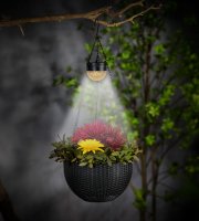 Závěsná LED solární lampa – květináč – černá – plast – 26 x 16 cm