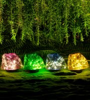 Zápichová solární lampa – tvar kamene – barevná – 140 x 120 x 120 mm – teplá bílá LED