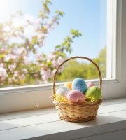 Velikonoční dekorace – vajíčka s papírovou trávou – pastelové barvy – 4 x 6 cm – 6