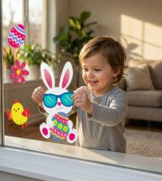 Velikonoční okenní samolepka – třpytivý zajíček – 43 x 30 cm
