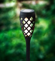 LED solární lampa – zapichovací – efekt plamene – 12 žlutých LED – plast – černá – 60 x 420 mm