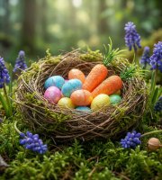 Velikonoční dekorace – pěna – třpytivá – vejce, mrkev – 36 ks / balení