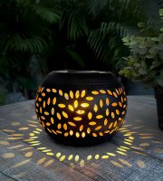 Solární dekorační lampa – s efektem plamene – 12 žlutých LED – 15 x 15 x 11 cm