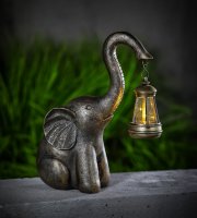 LED solární lampa – slon – teplá bílá – plast – 30,5 x 12 x 24 cm