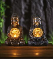 Solární Buddha – 1 teplá bílá LED – pryskyřice – 17 x 15 x 26 cm – 2 druhy
