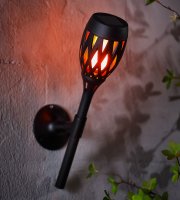 LED solární lampa – zapichovací / nástěnná / volně stojící – efekt plamene – 12 LED – 90 x 410 mm
