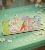 Velikonoční ležící stolní dekorace ze dřeva – s králíčkem