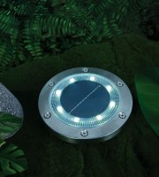 LED solární zapichovací / nástěnné svítidlo – kulaté – SMD LED – studená bílá – 12 cm