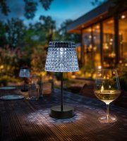 Solární stolní lampa – průhledná – studená bílá LED – plast – 26 x 12 cm