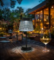 Solární stolní lampa – kouřová – studená bílá LED – plast – 26 x 12 cm