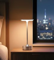 Stolní lampa – stříbrný kov – nastavitelná barevná teplota, jas – akumulátorová – USB