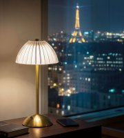 Stolní lampa – zlatá barva – nastavitelná barevná teplota, jas – akumulátorová – USB