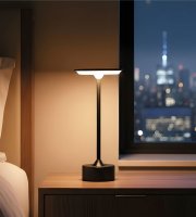 Stolní lampa – černý kov – nastavitelná barevná teplota, jas – akumulátorová – USB