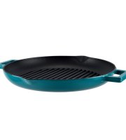 Smaragdově modrá smaltovaná litinová grilovací pánev s výlevkou 31 cm