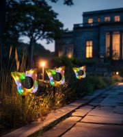 Zápichová solární lampa – motýl – žlutý – 13 x 6,5 x 35 cm – teplá bílá + barevné LED