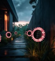 Solární slunečnice – růžová – zapichovací / závěsná – 13 x 6,5 x 35 cm