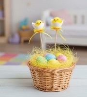 Velikonoční dekorace – zapichovací vajíčko s kuřátkem – 27 x Ø4,5 cm – 2 ks / balení