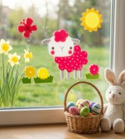 Velikonoční dekorace – samolepka – s ovečkou – 19 x 19 cm