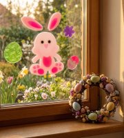 Velikonoční dekorace – samolepka – se zajíčkem – 19 x 19 cm