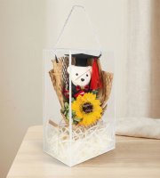 Umělá rostlinná dekorace – slunečnice s medvídkem – 26 x 10,5 x 14 cm