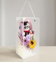 Umělá rostlinná dekorace – slunečnice s medvídkem – 14 x 10,5 x 26 cm