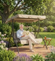 Zahradní houpačka – 170 x 110 x 153 cm – tmavě béžová