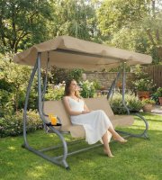 Zahradní houpačka – 200 x 120 x 164 cm – tmavě béžová – s držákem na pohár