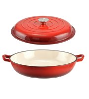Smaltovaná litinová pánev na plátky s poklicí 30*6 cm červená