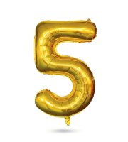 Narozeninový fóliový balónek číslo 5 – zlatý – 40