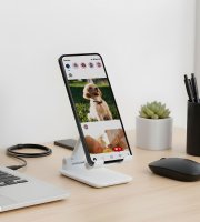 Stolní držák na telefon – nastavitelný, skládací – 111 × 66 × 27 mm – bílý