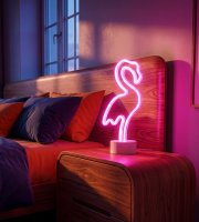 Neonová LED lampa – růžový plameňák – 3 x AA + USB – 12 x 8,5 x 29,5 cm