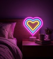 Neonová LED lampa – barevné srdce – 3 x AA + USB – 25,2 x 1,6 x 23 cm