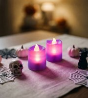 Halloweenová svítící dekorace – LED svíčka – fialová – 2 ks / balení